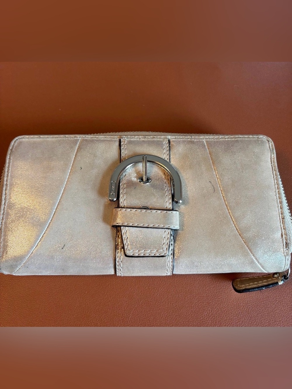 Coach Soho Metallic Continental Wallet Champagne Gold Zip Around
